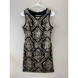 Ronni Nicole Women’s Shift Dress Sequin Sleeveless Size 6P Cocktail Black‎ Gold